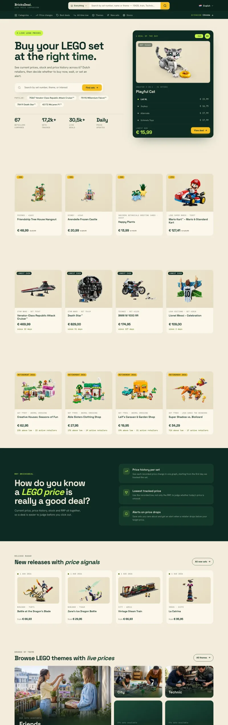 The full BricksDeal homepage with search, deals and price context sections
