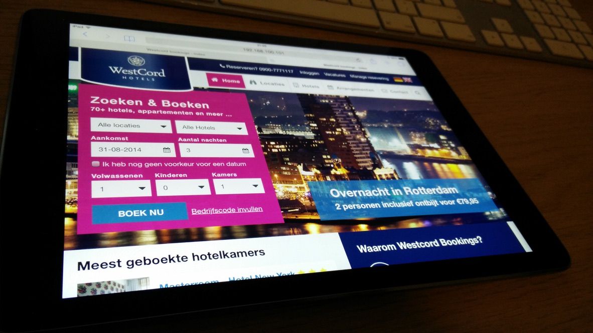 Homepage westcord bookings on iPad