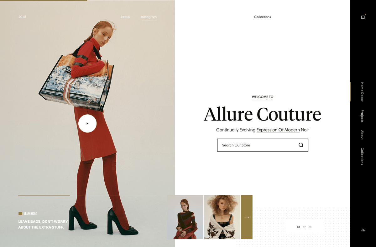 Split screen layout in actie. Ontwerp door Andrew Baygulov