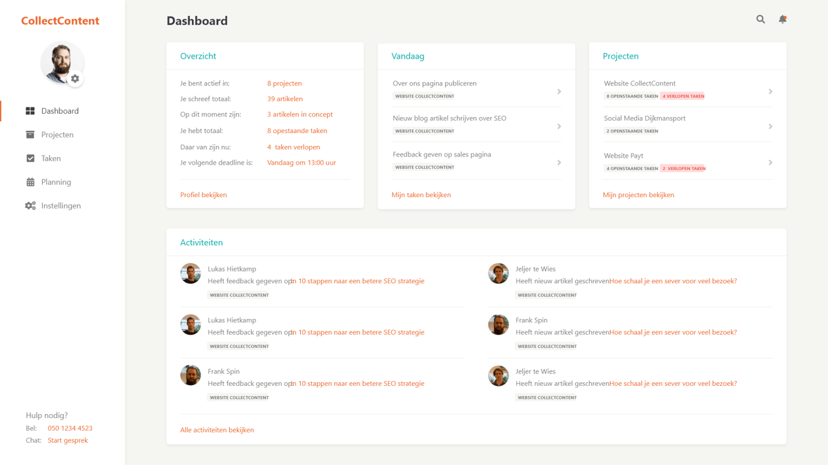 Design van dashboard CollectContent