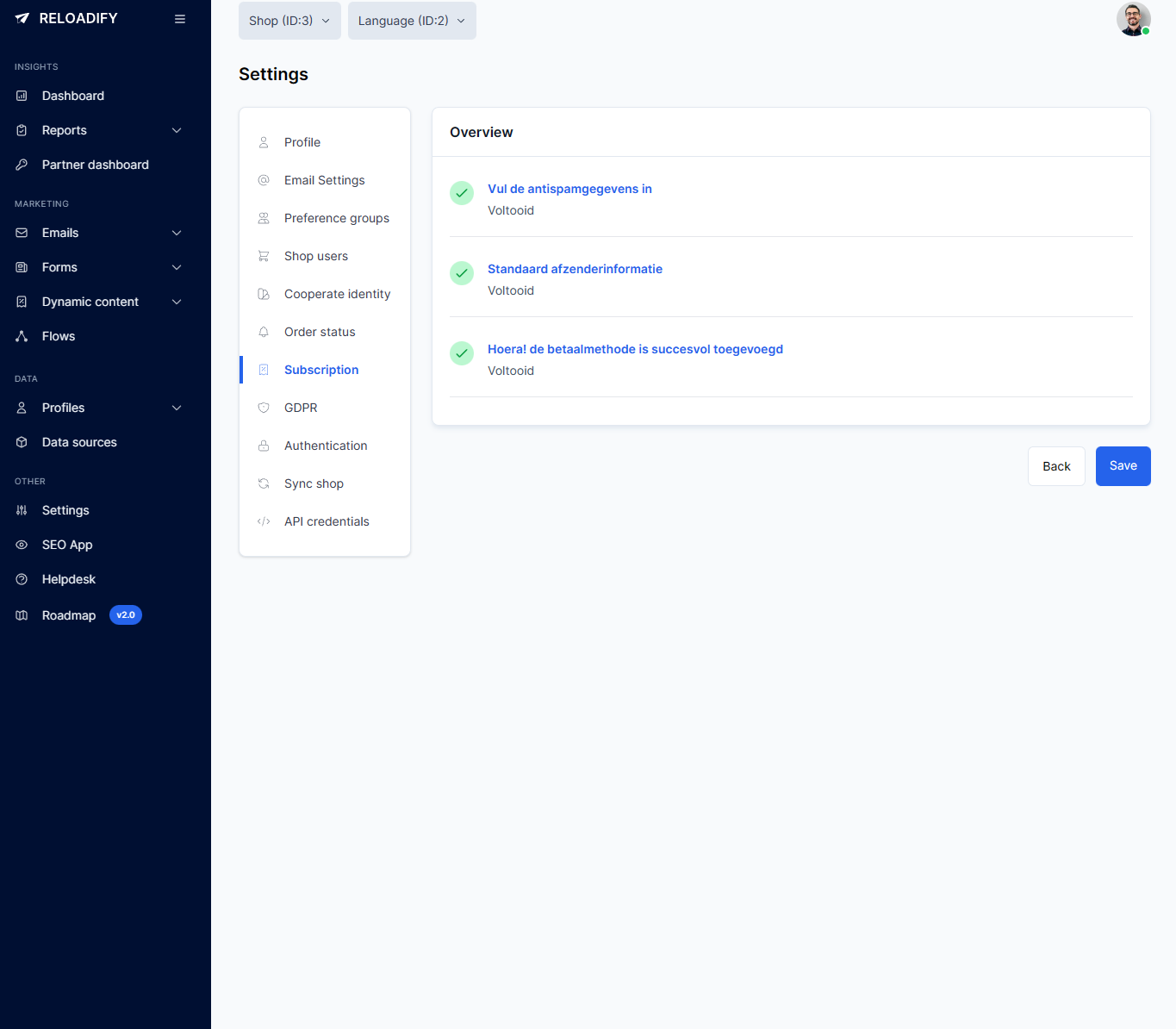 Design detail from Reloadify App
