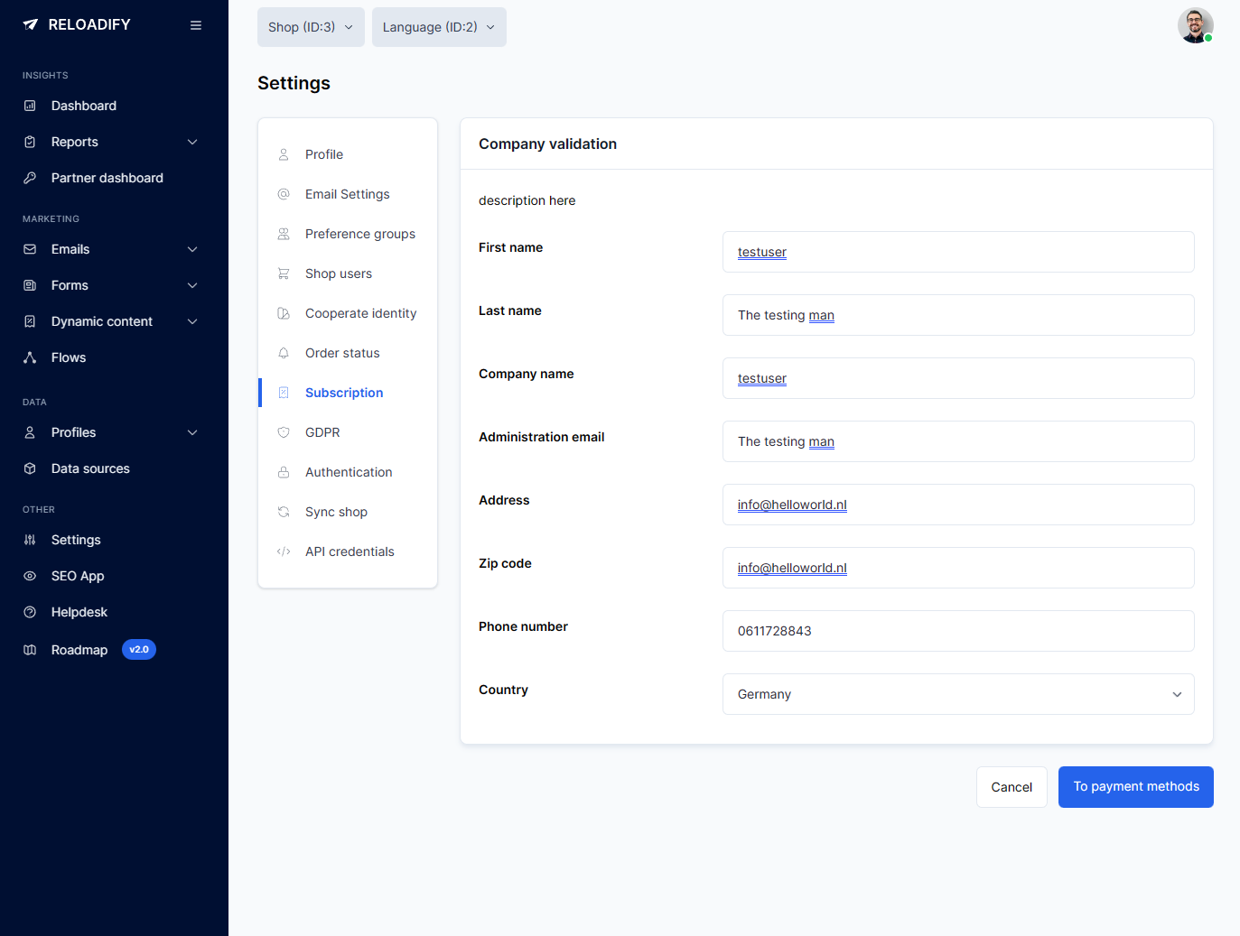 Section of the Reloadify App project