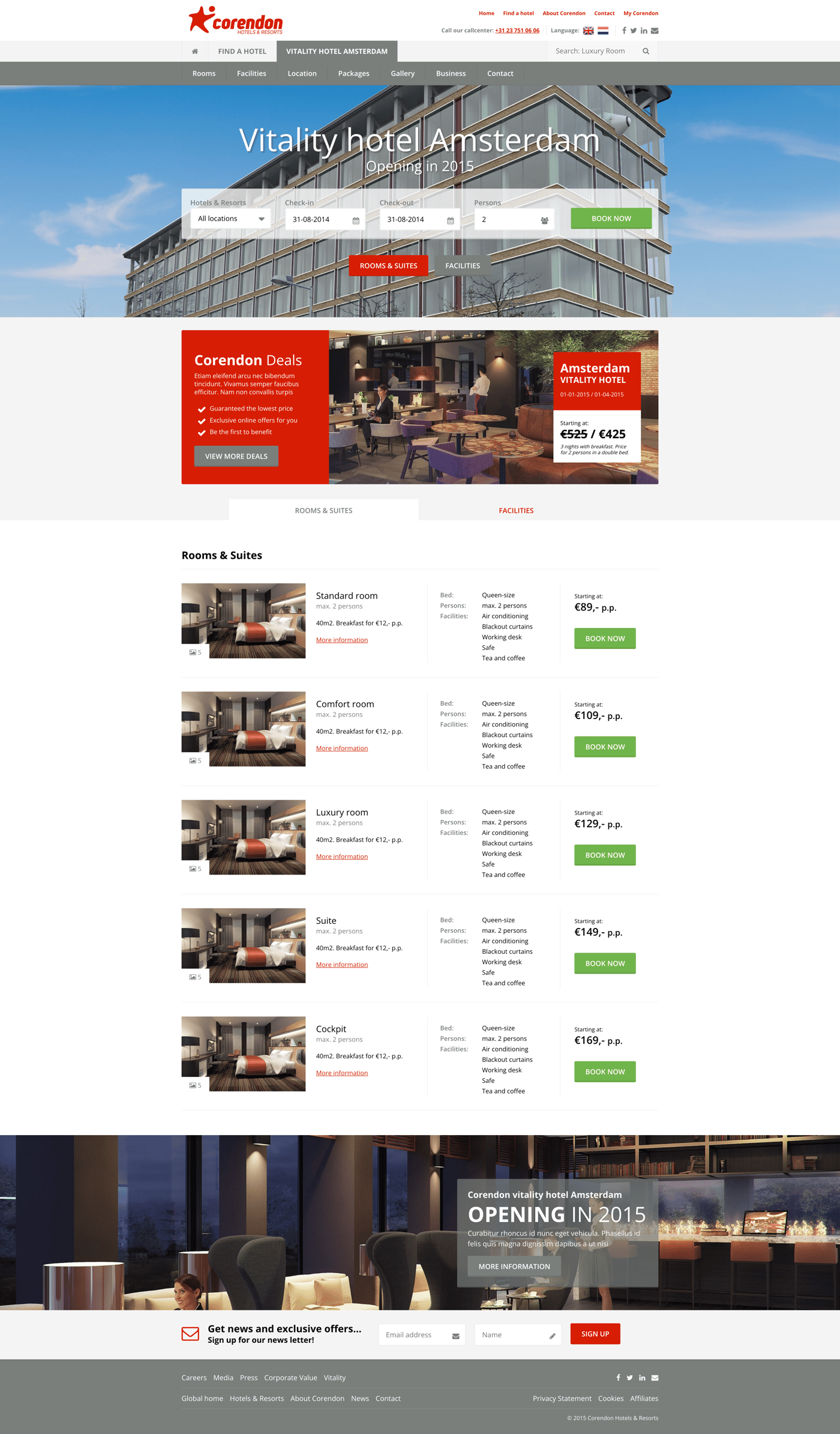 Extended page view of the Corendon Hotels site