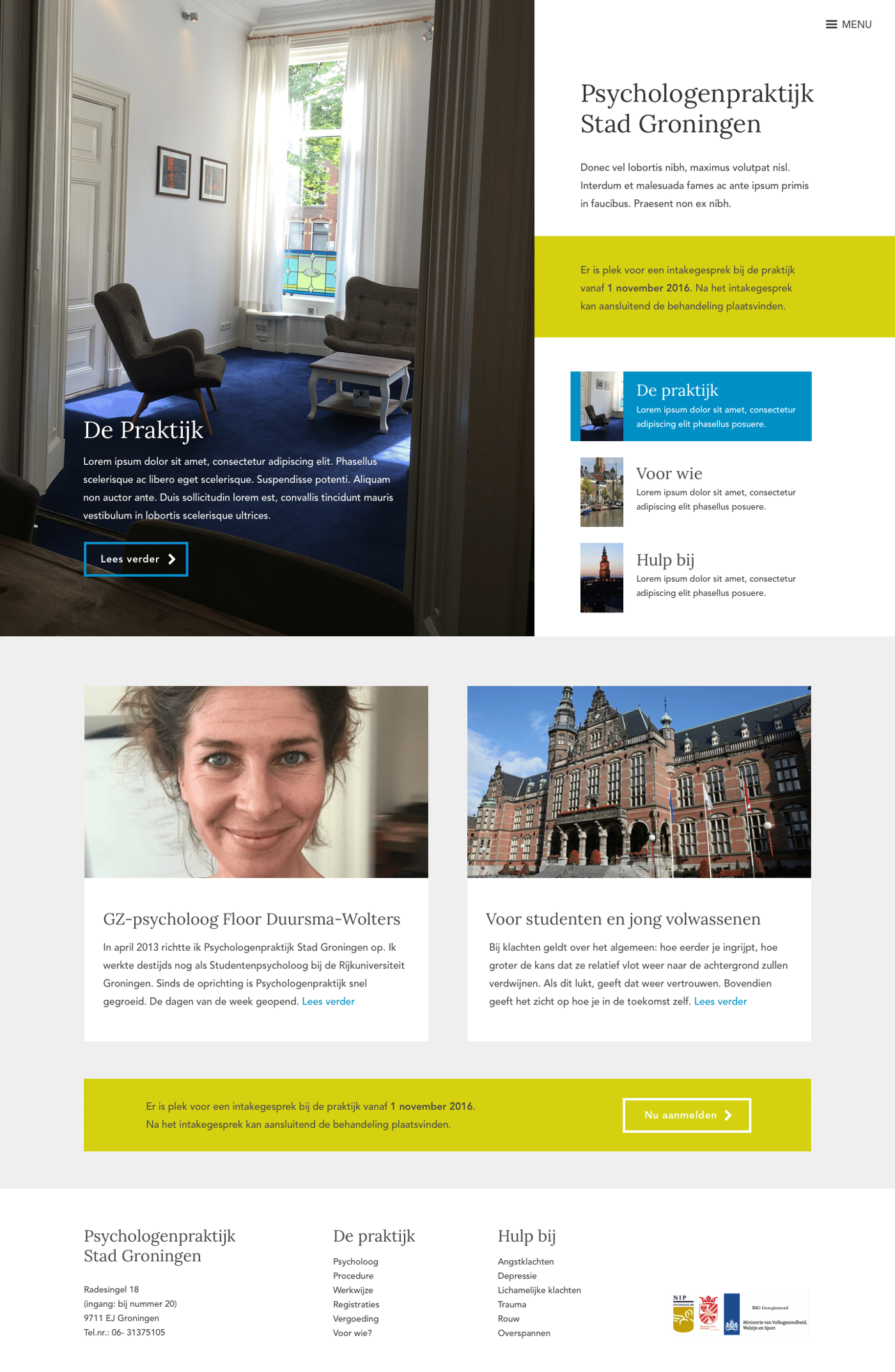 Complete page layout for Pyschologenpraktijk Groningen