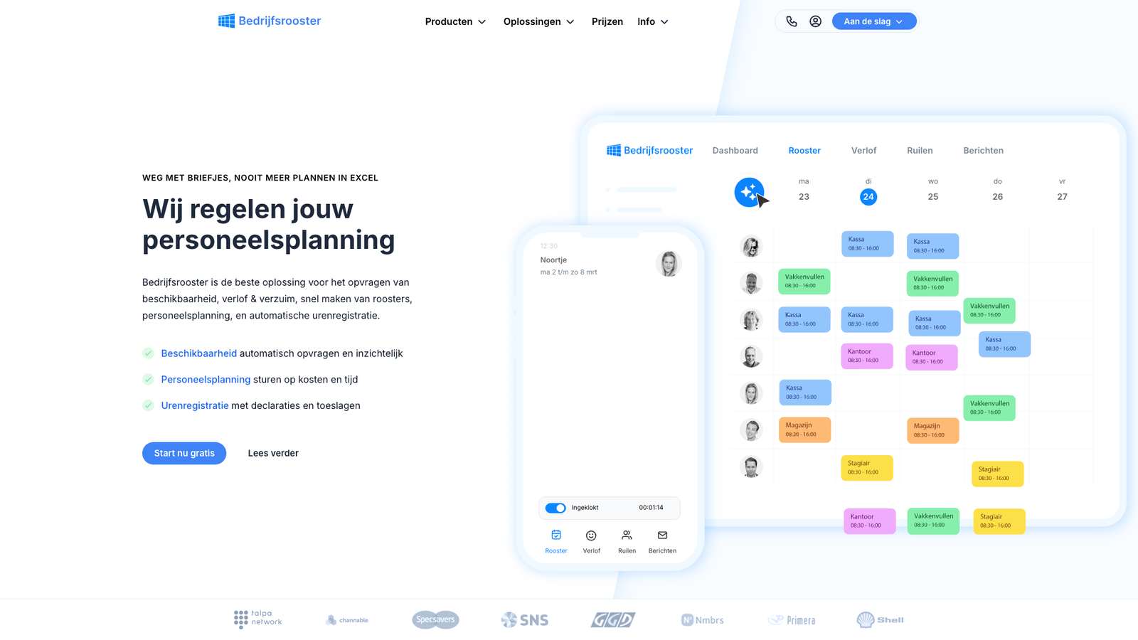 Bedrijfsrooster homepage