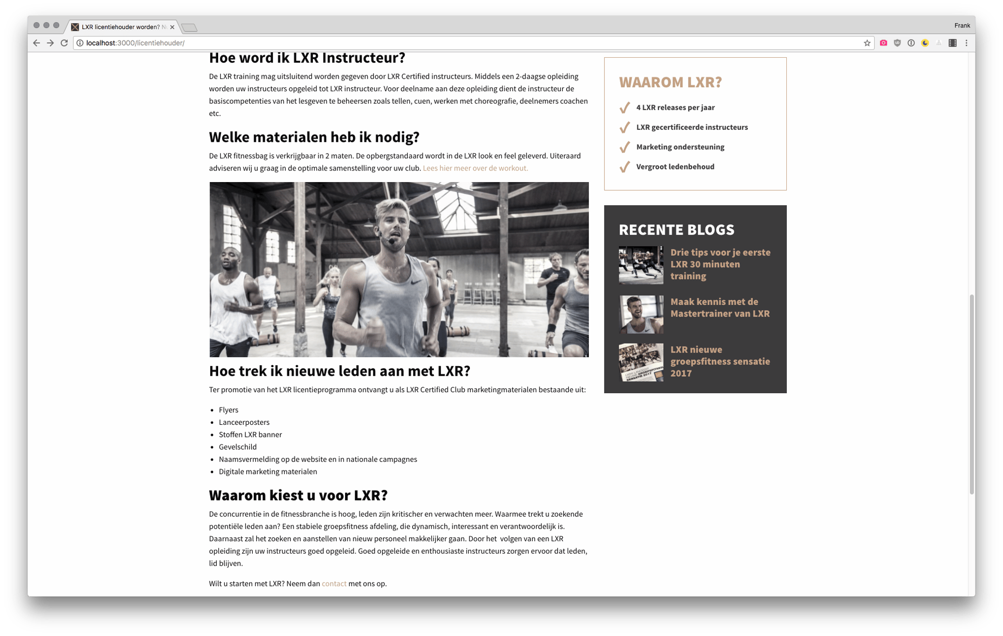 Desktop view of the LXR website