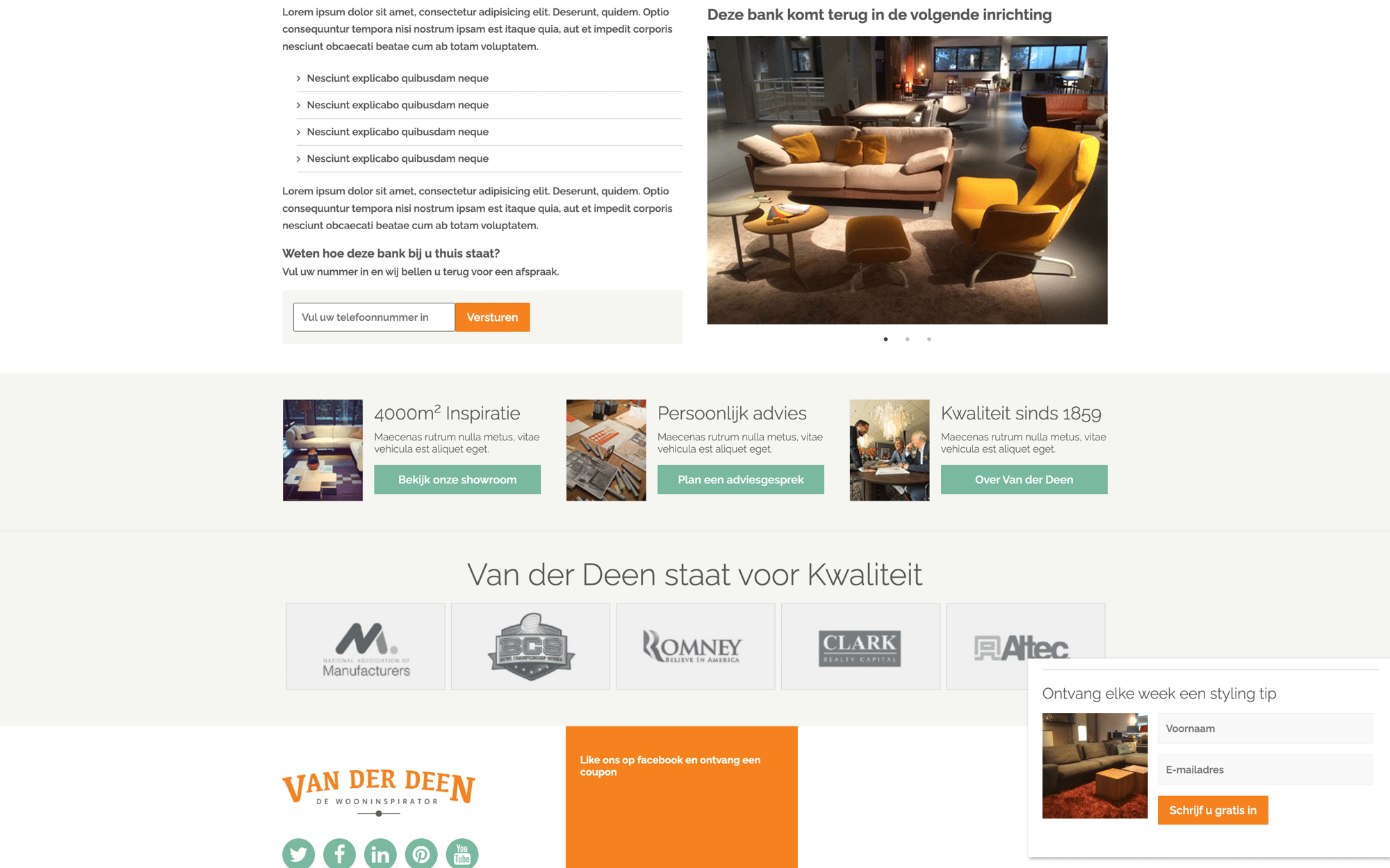 Desktop view of the Van der deen website