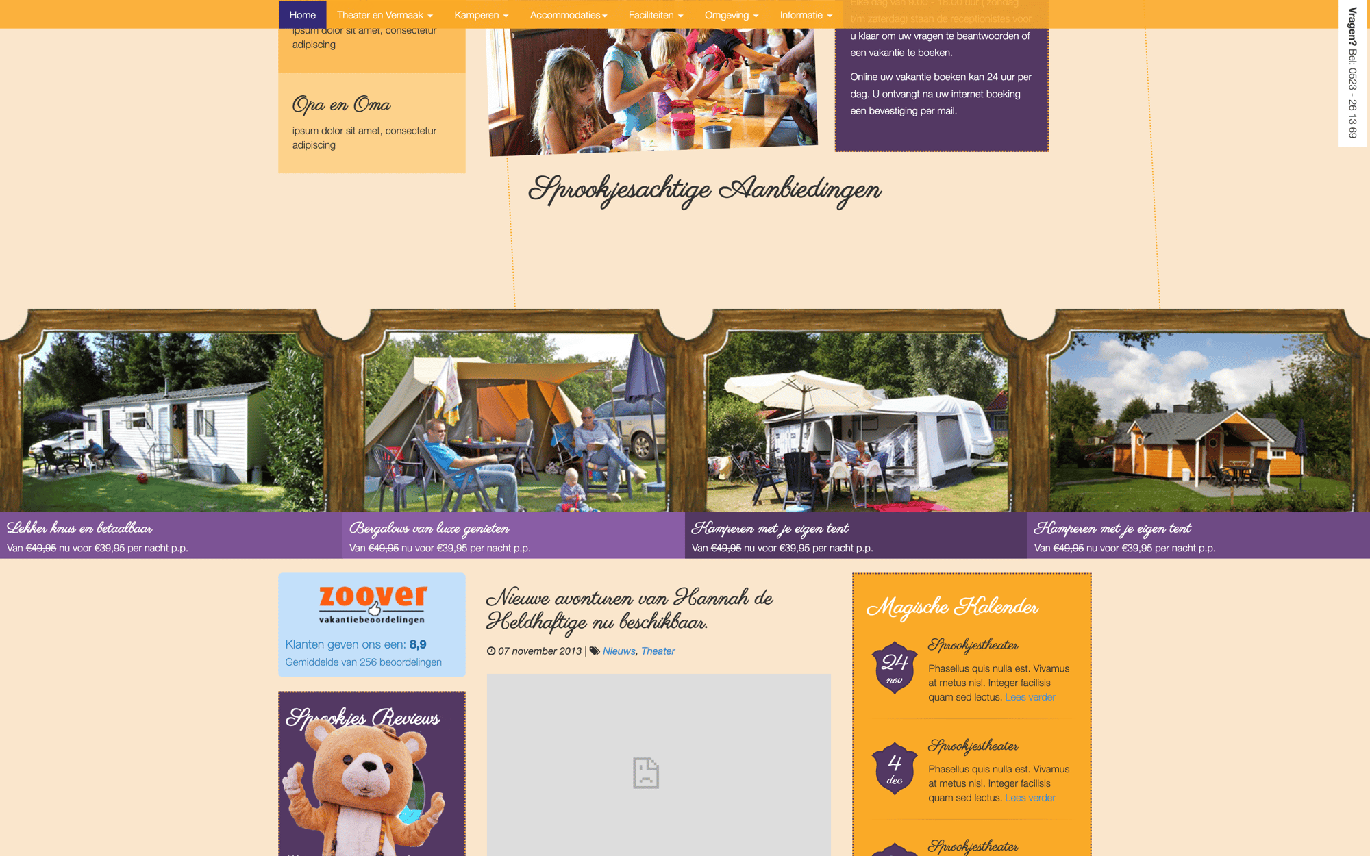 Desktop view of the Sprookjes Camping website