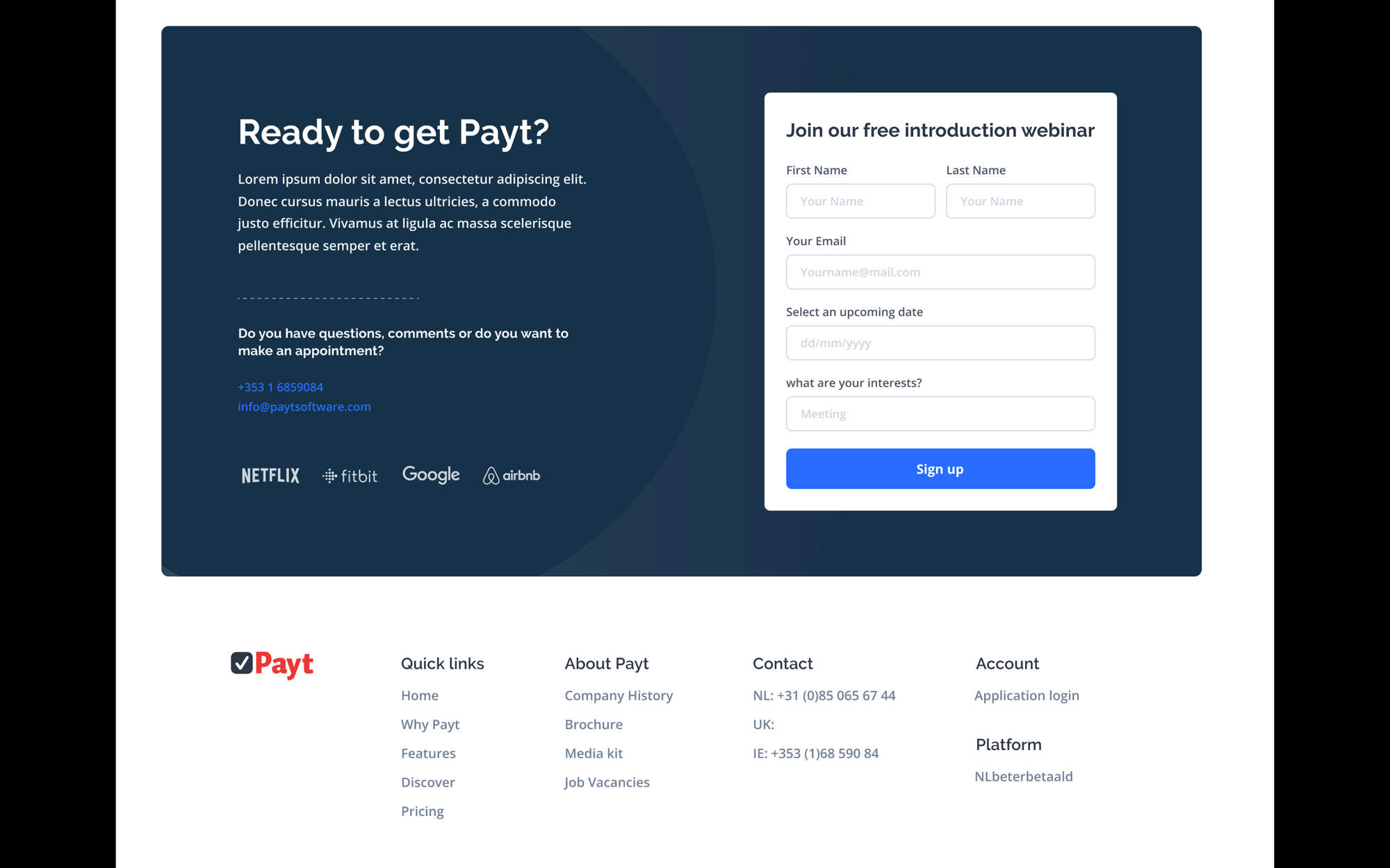 Desktop layout for Payt Software