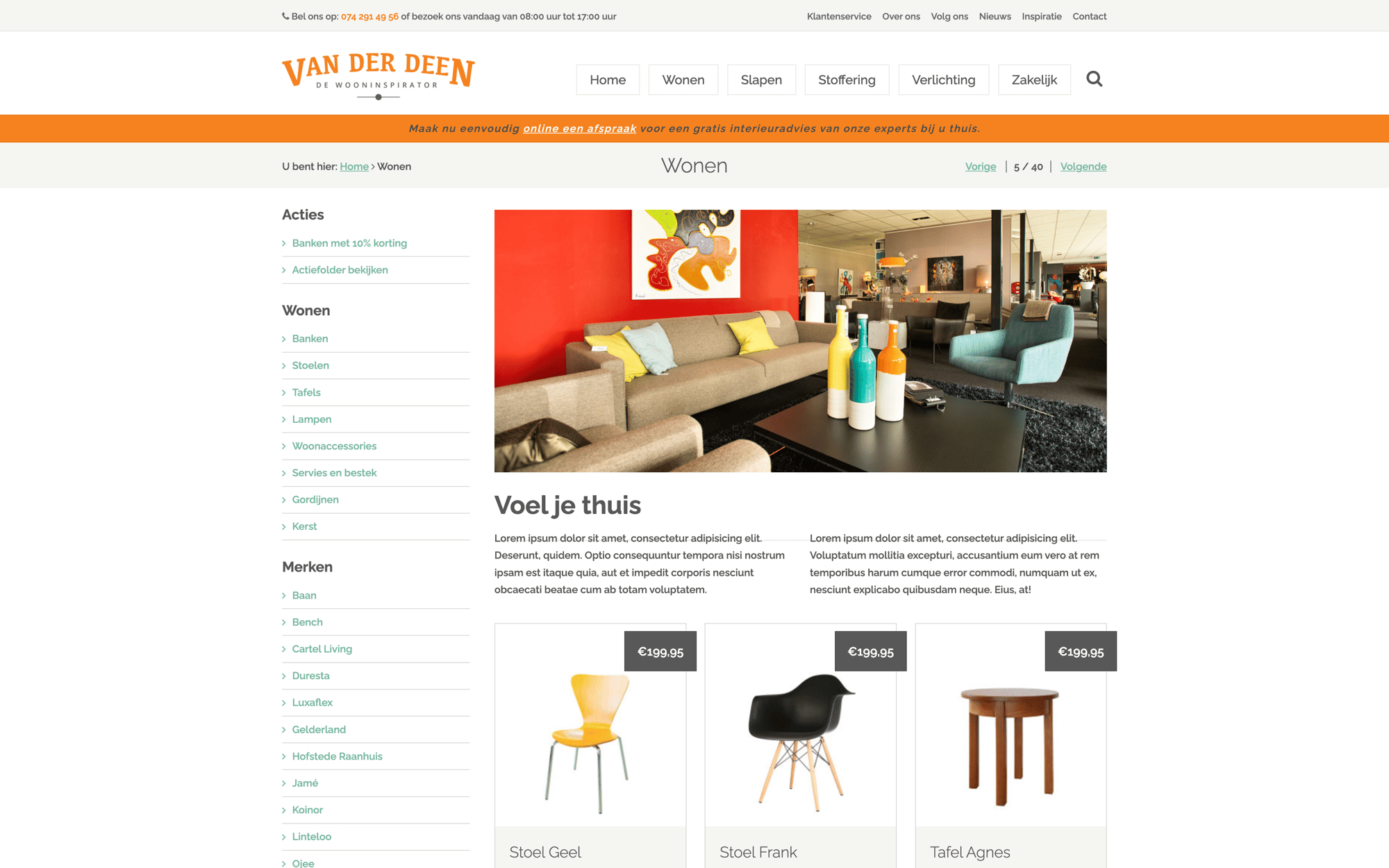 Desktop view of the Van der deen website