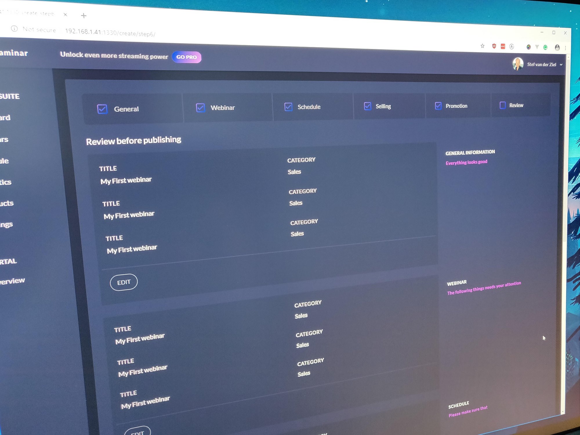 Section of the Streaminar project