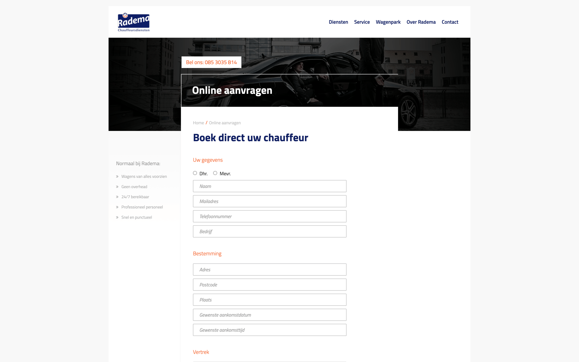 Desktop view of the Radema website