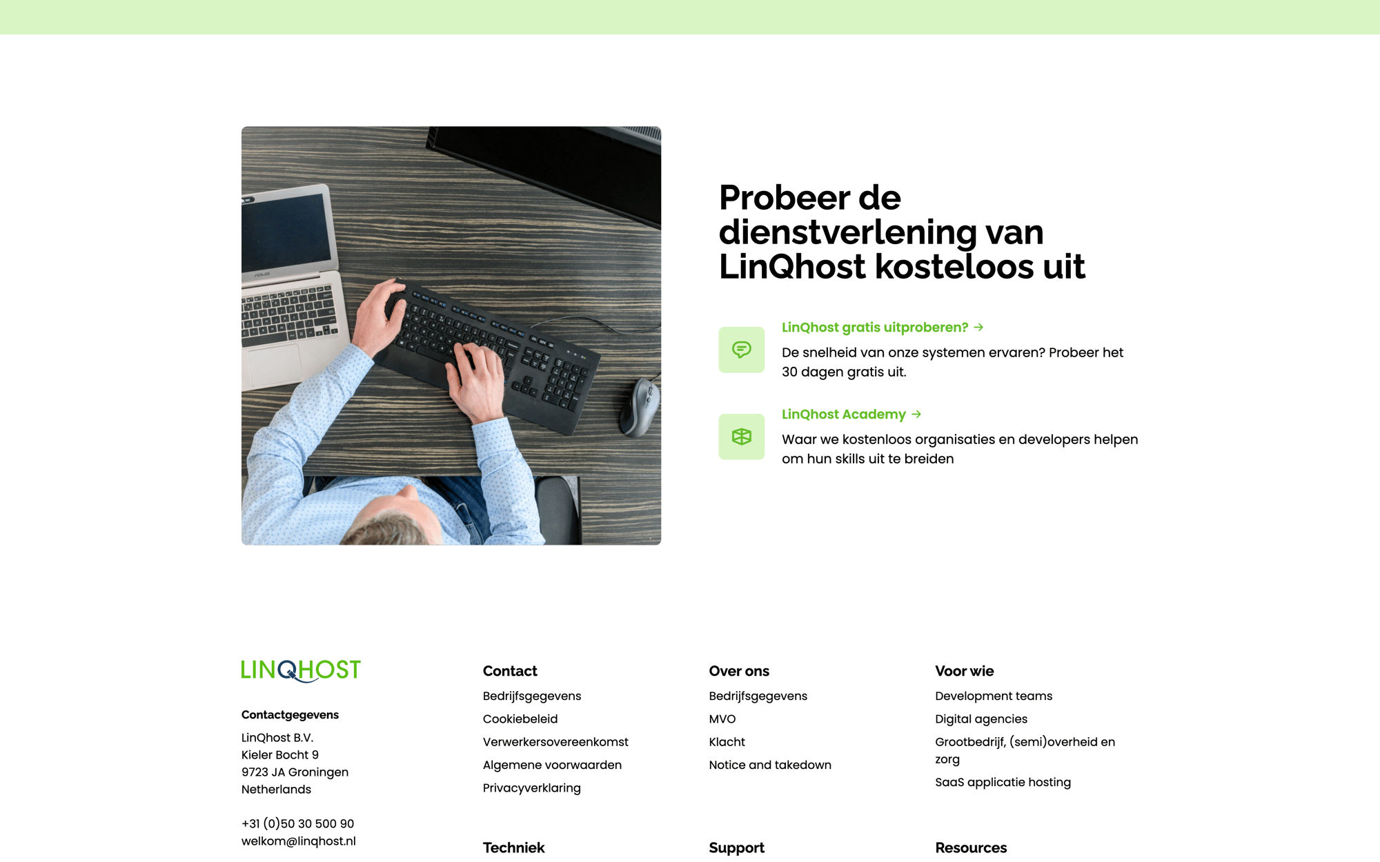Desktop view of the Linqhost website