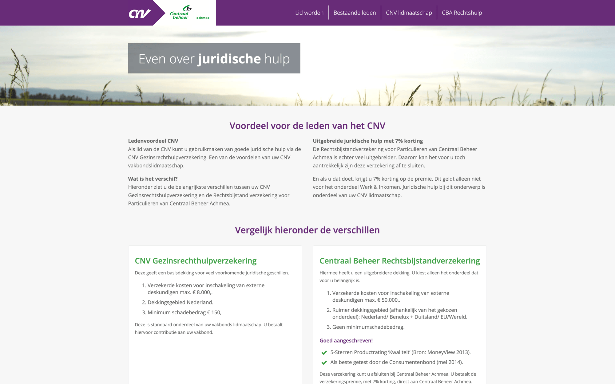 Desktop layout for CNV + Centraal Beheer