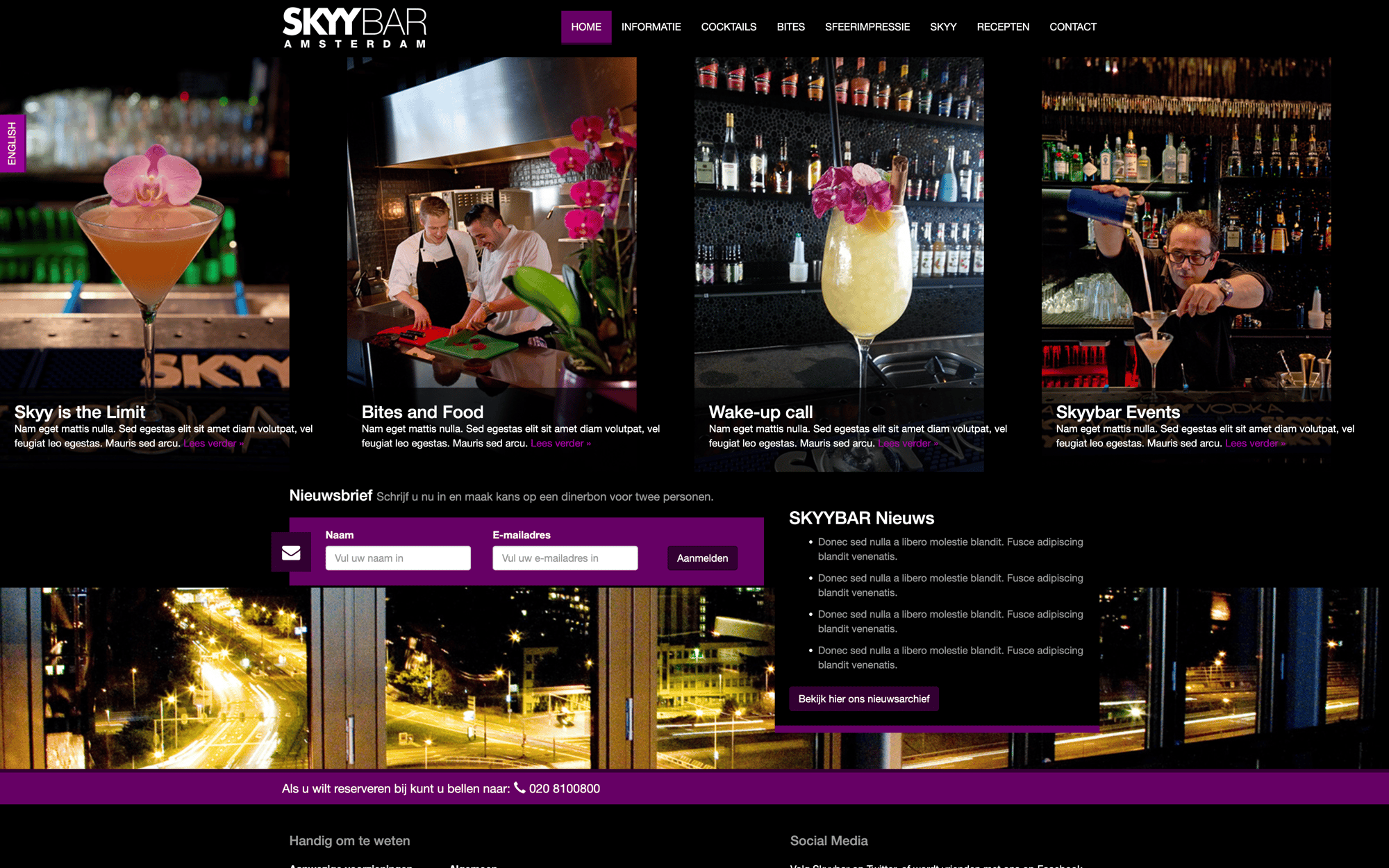 Desktop view of the Skyybar website
