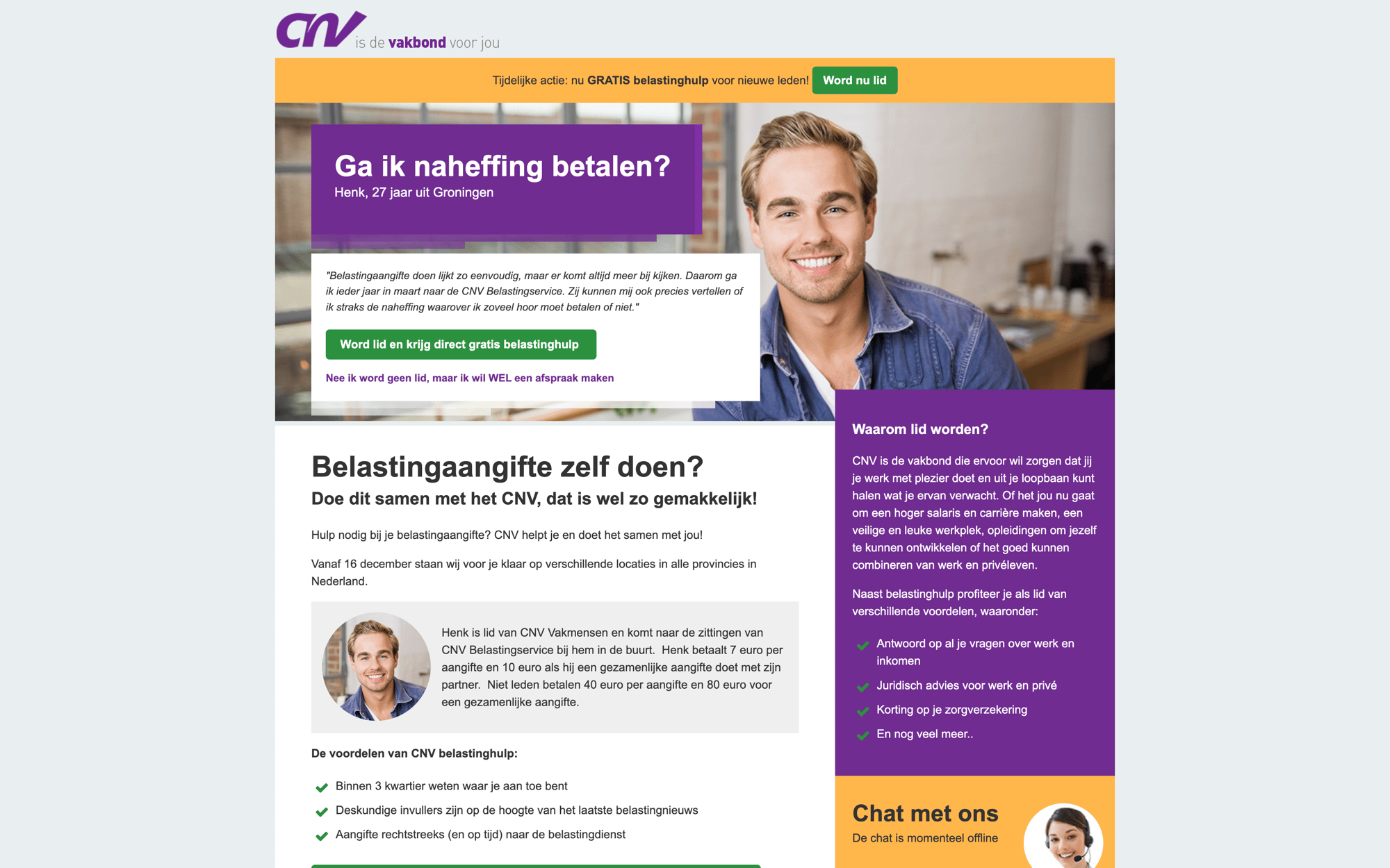 Desktop view of the CNV + Centraal Beheer website