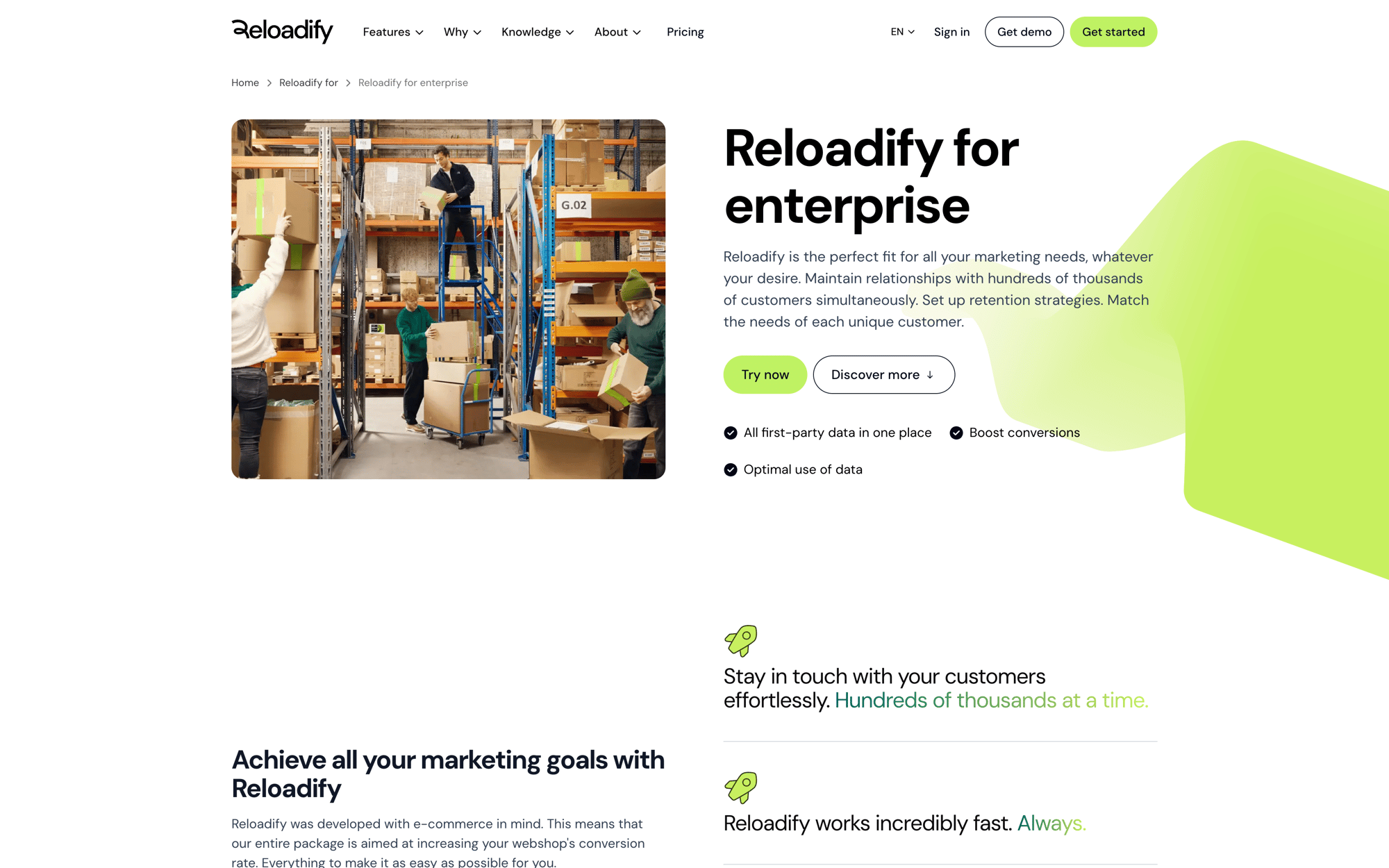 Target group page - Reloadify