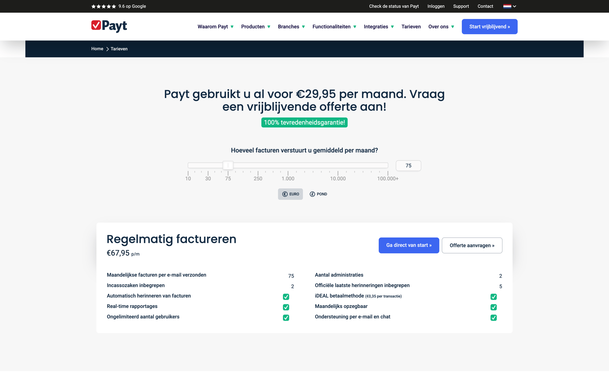 Pricing page - Payt