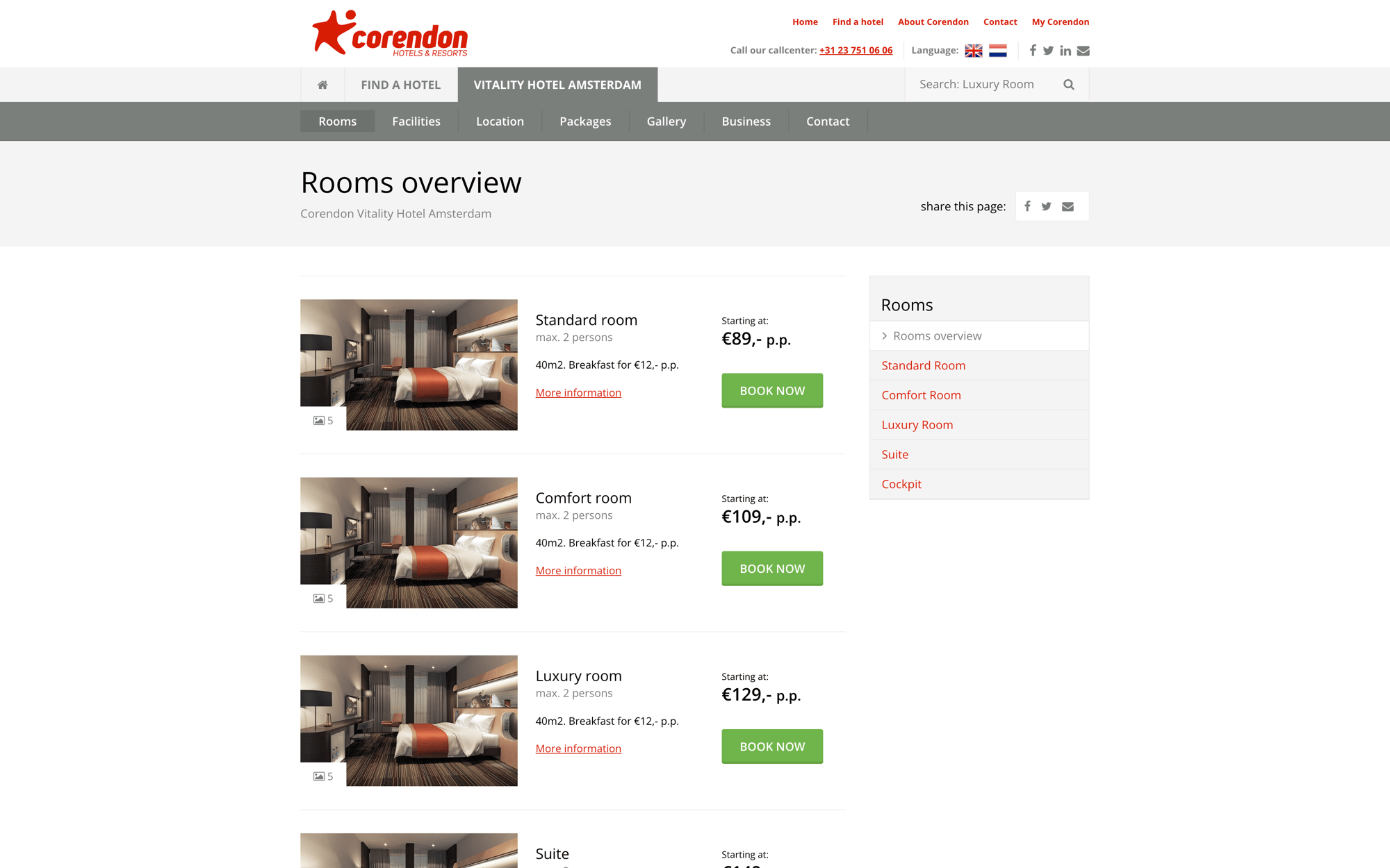 Desktop layout for Corendon Hotels