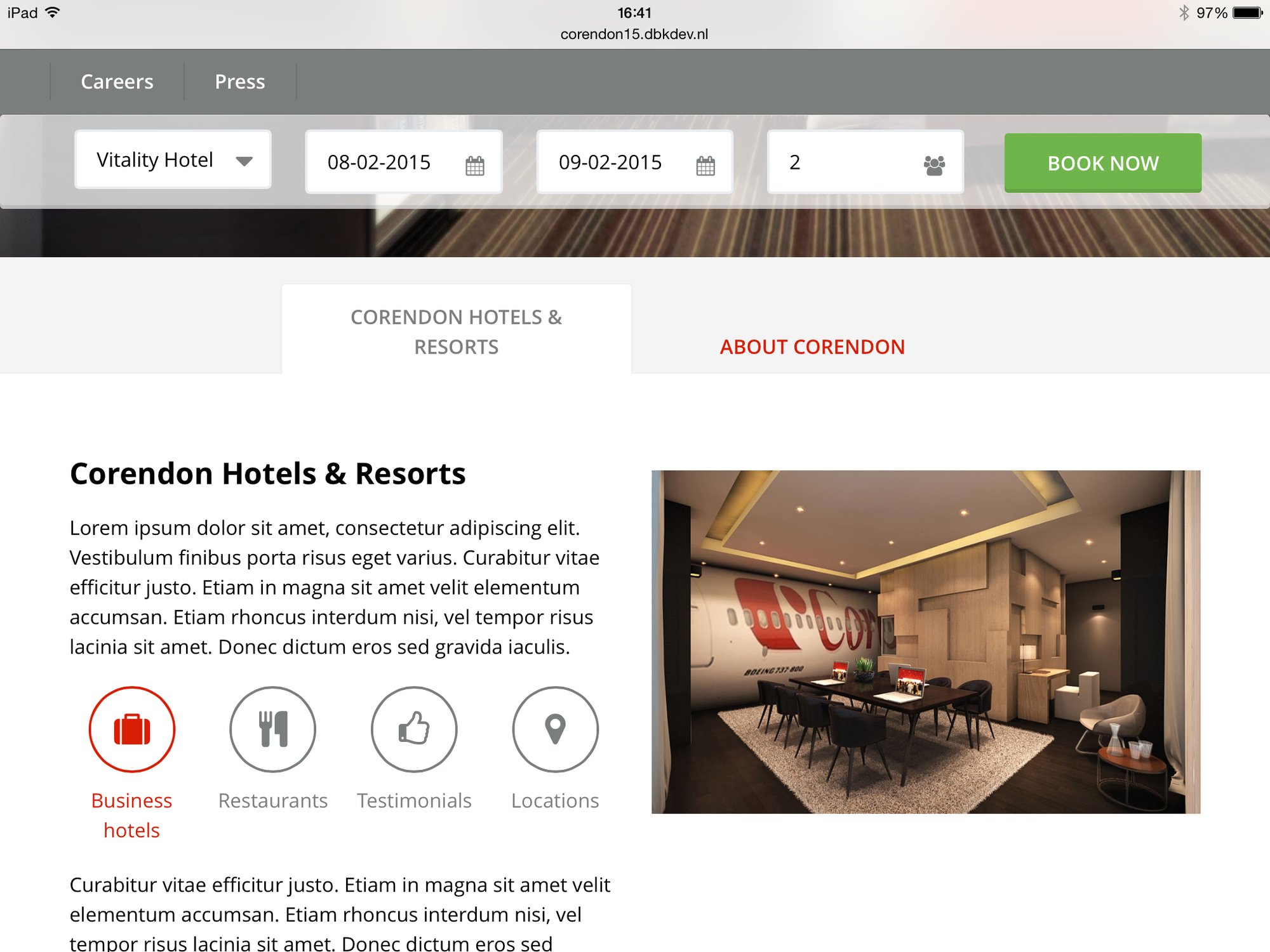Screen capture from Corendon Hotels