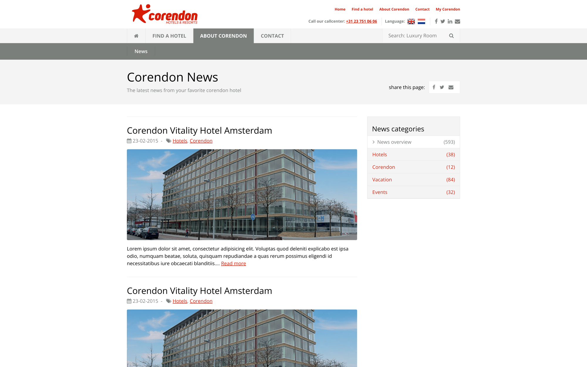Wide screenshot of Corendon Hotels