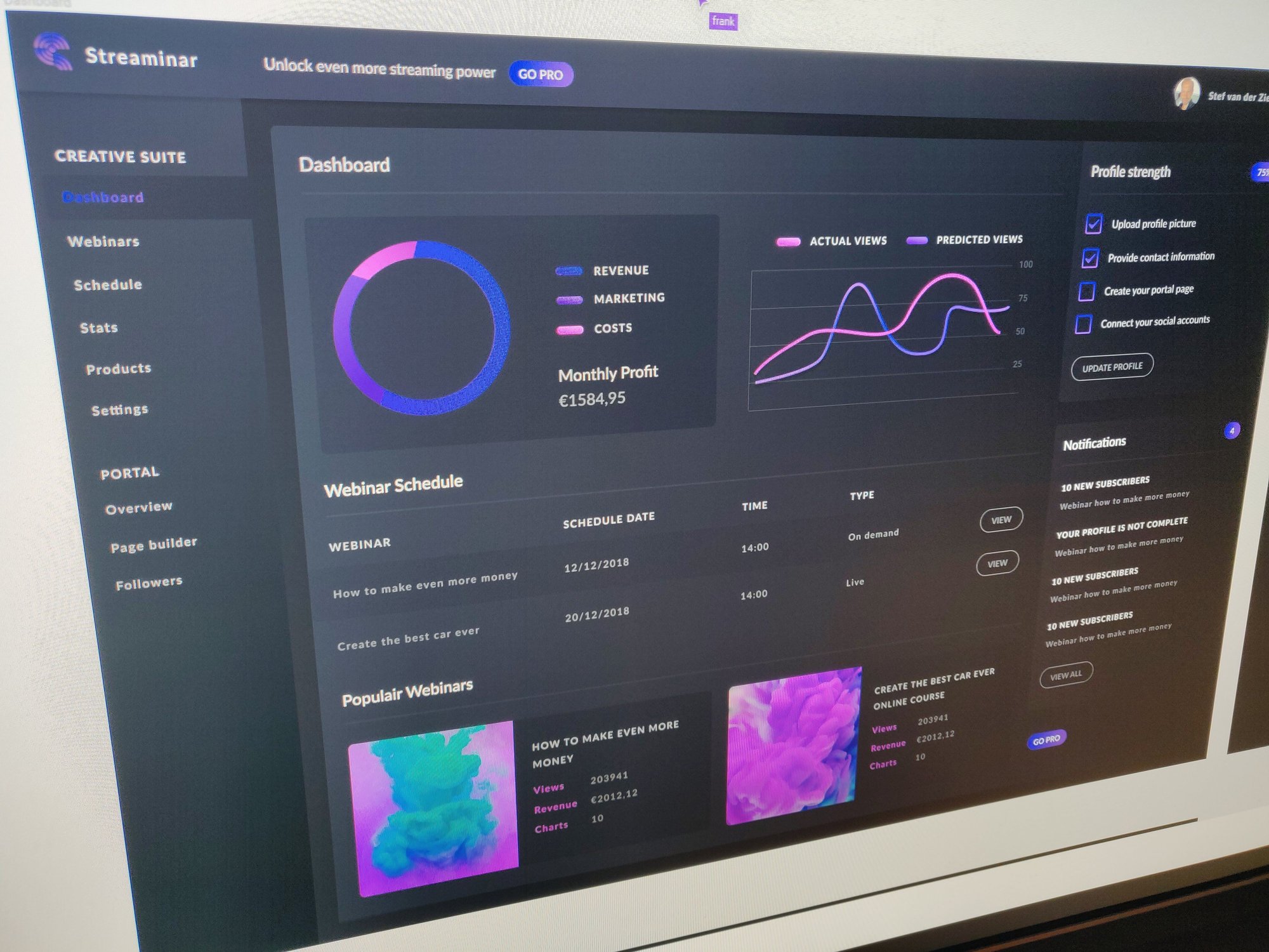 Screenshot of the Streaminar website