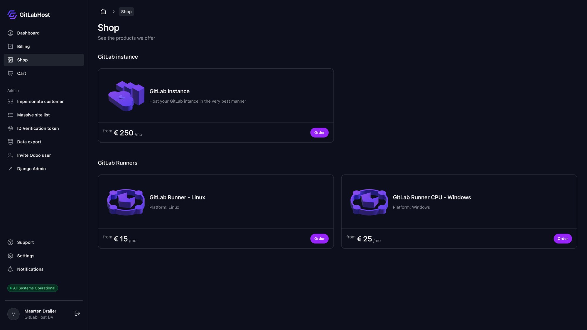 GitlabHost Dashboard screenshot: /4-0-shop/