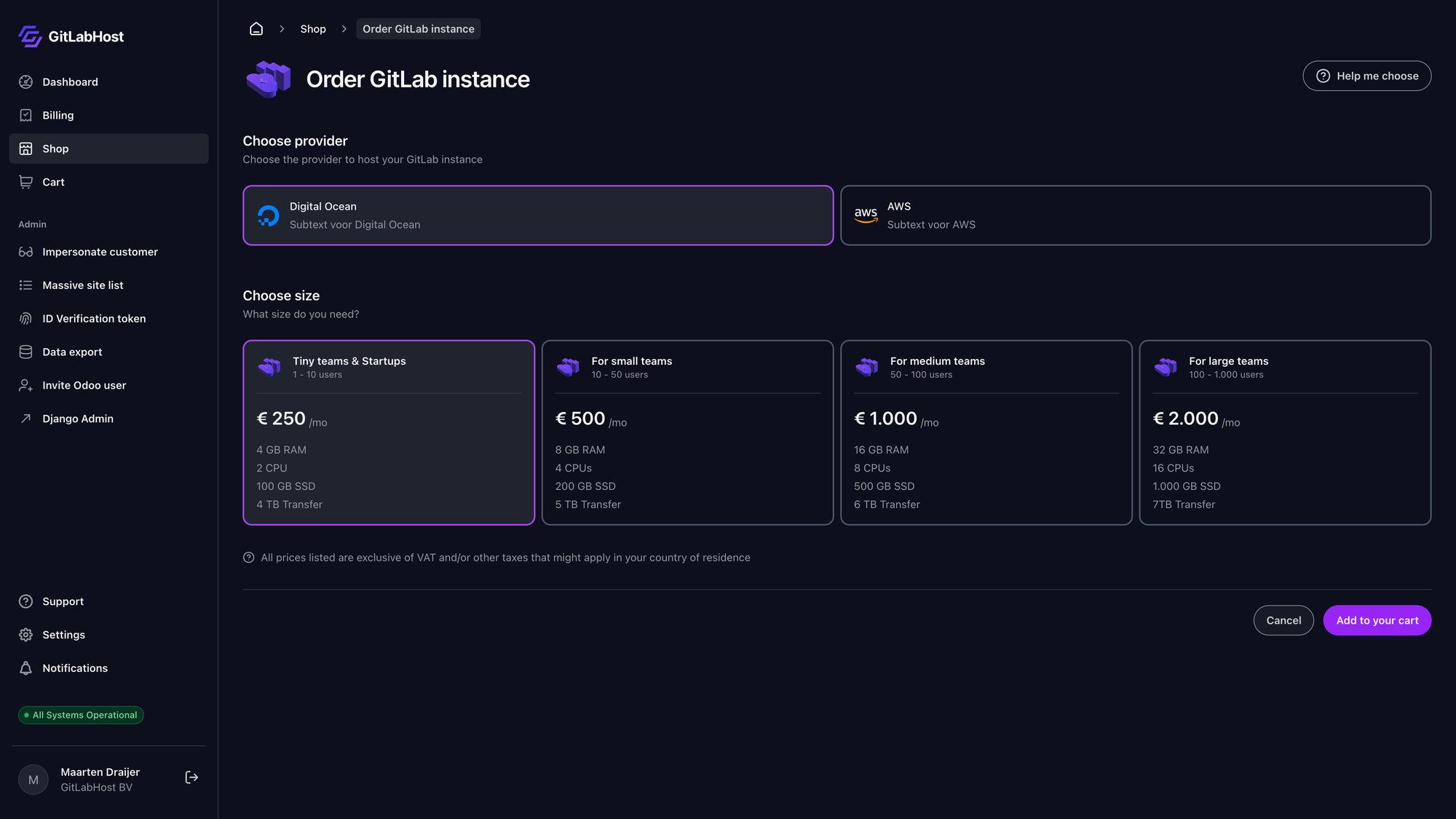 GitlabHost Dashboard screenshot: /4-1-1-shop-instance/