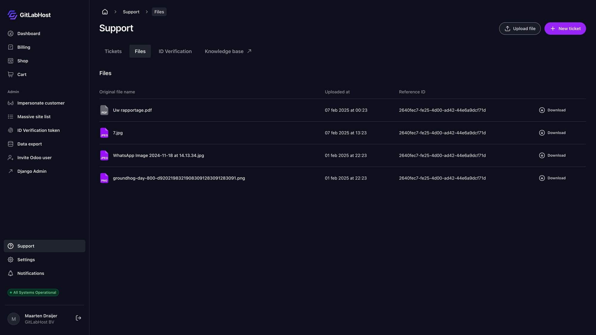 GitlabHost Dashboard screenshot: /6-2-support-files/