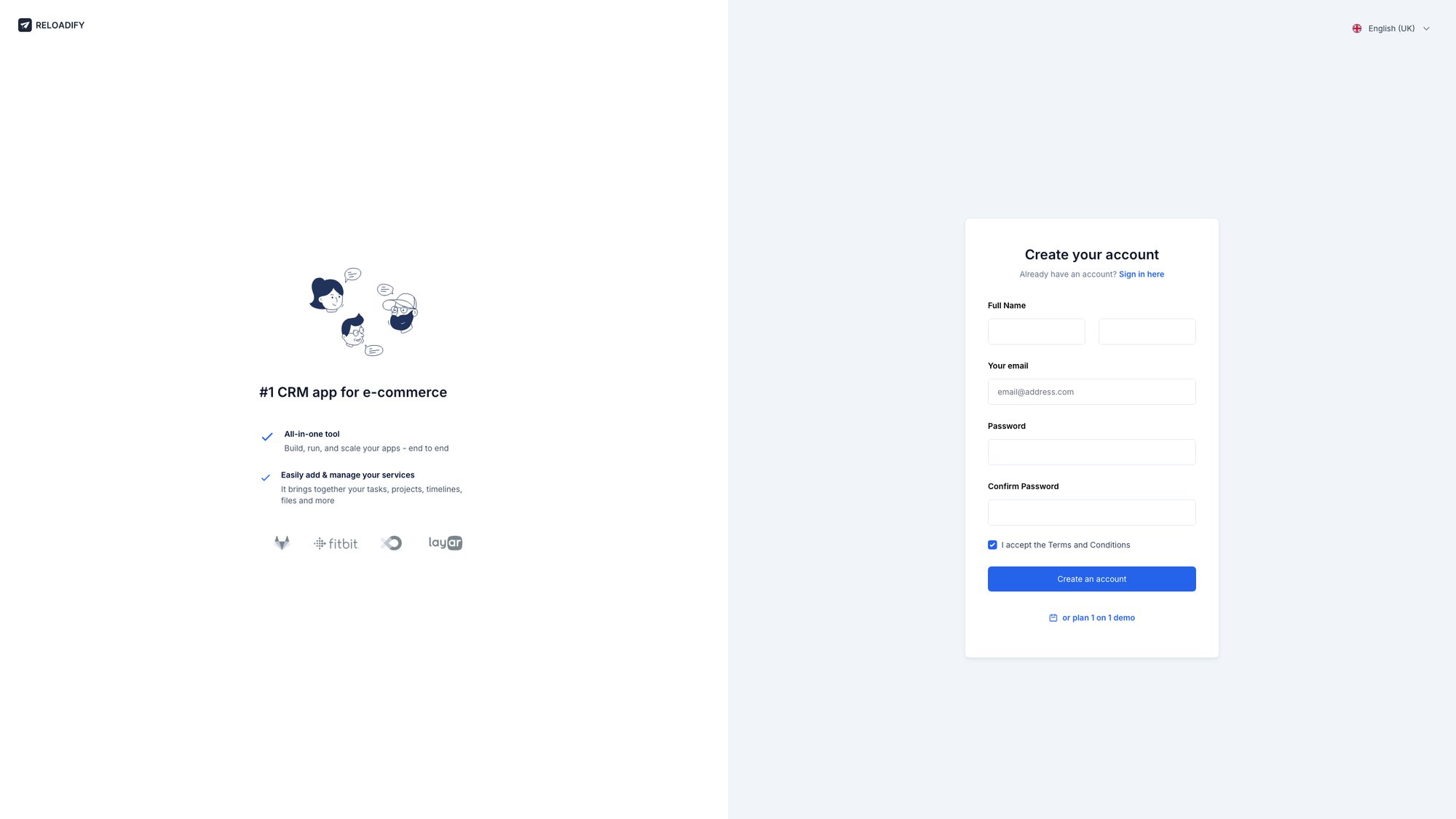Reloadify App screenshot: Authentication / Signup