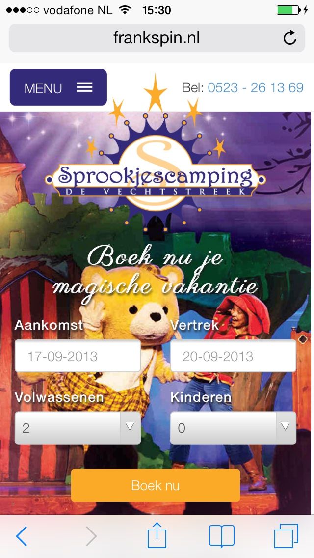 Extended page view of the Sprookjes Camping site