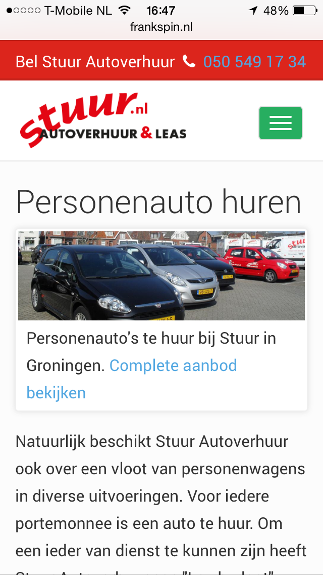 Complete page layout for Stuur autoverhuur