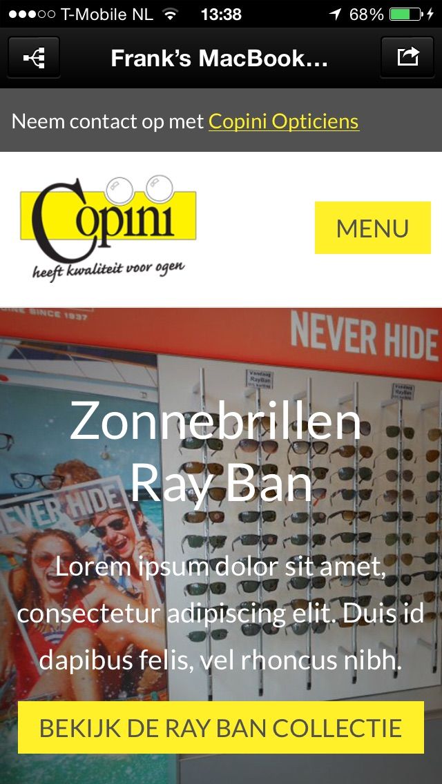 Full page design of the Copini website