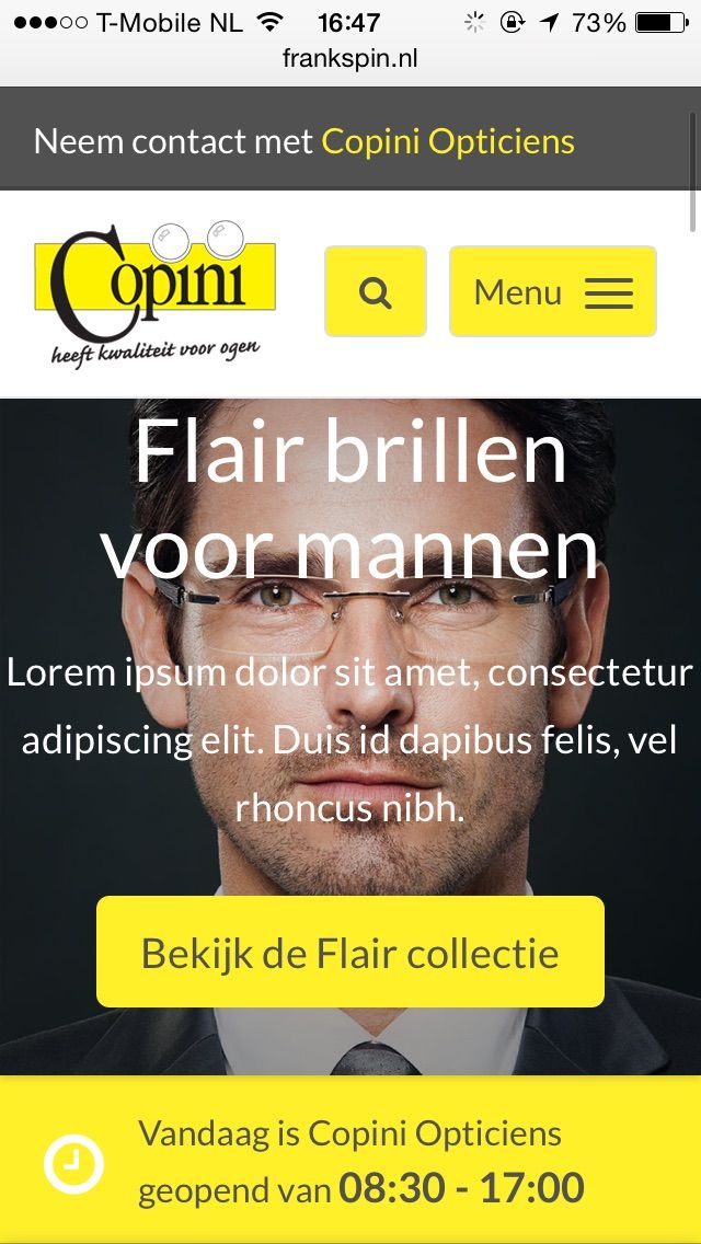 Full page design of the Copini website