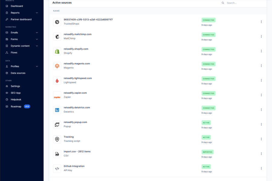 Main preview of the Reloadify App project