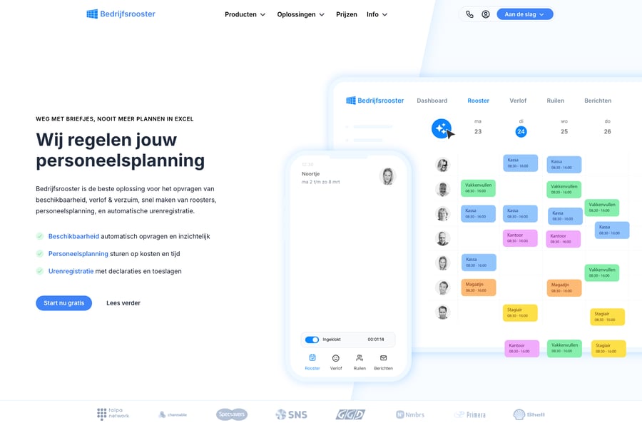 Bedrijfsrooster homepage