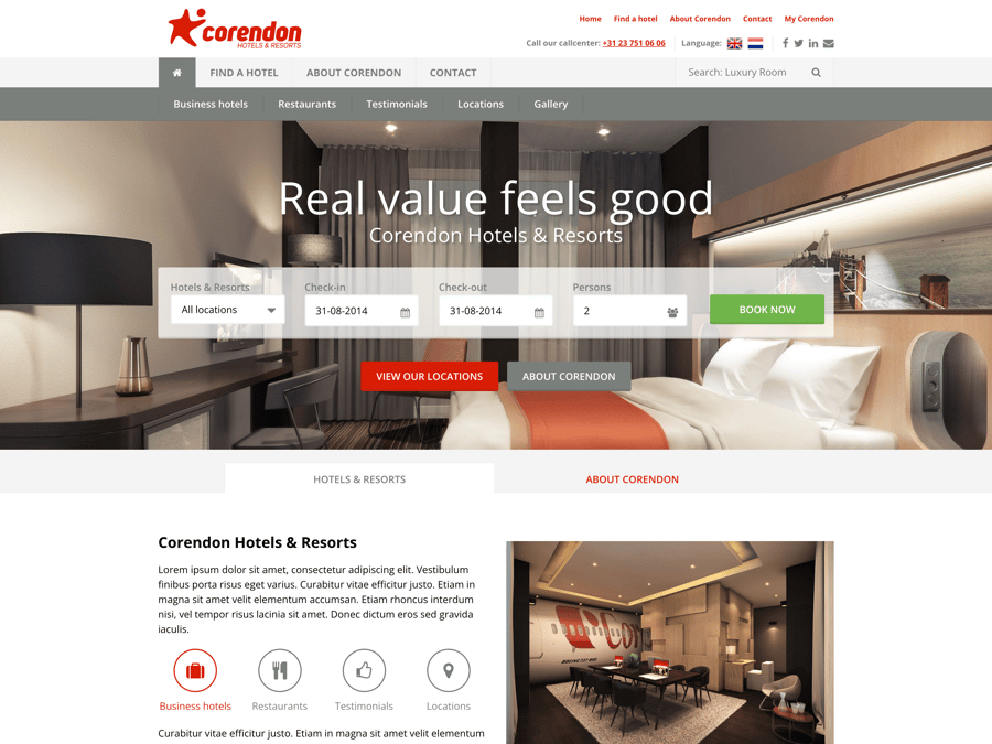 Main preview of the Corendon Hotels project