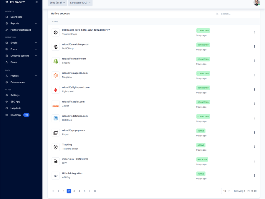 Main preview of the Reloadify App project