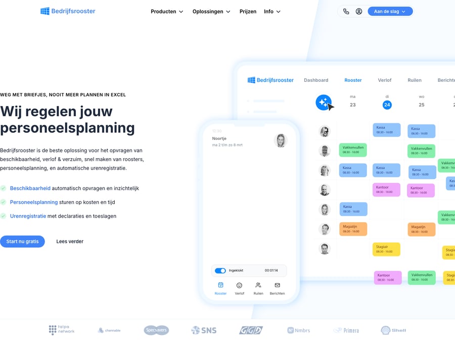 Bedrijfsrooster homepage