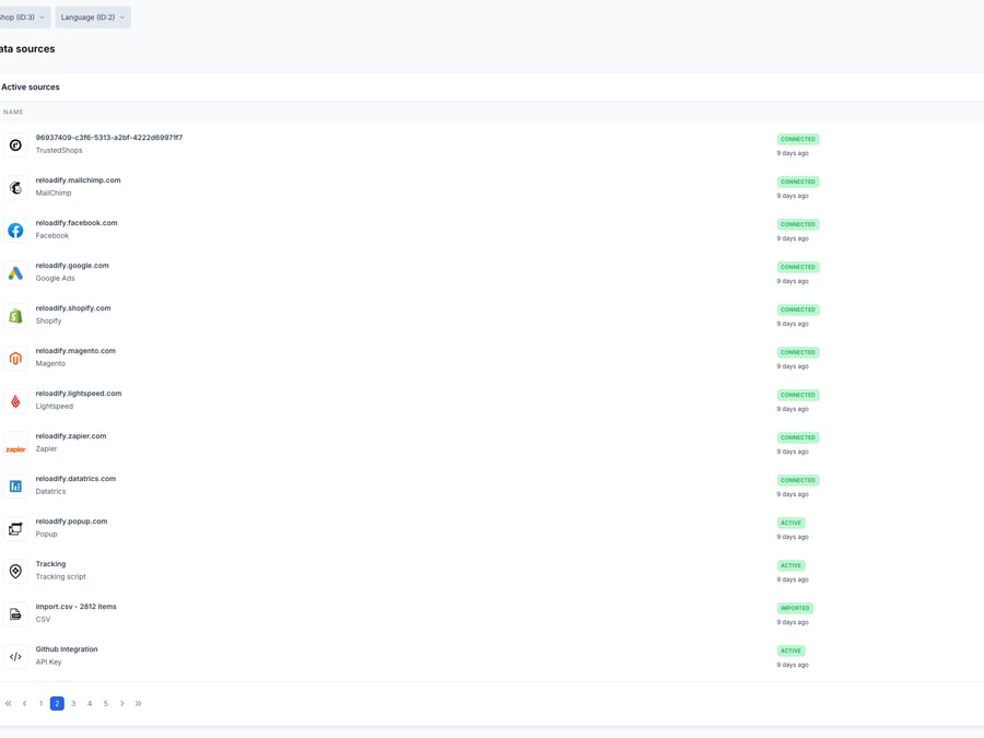 Screenshot van Reloadify App: Data sources / Overview