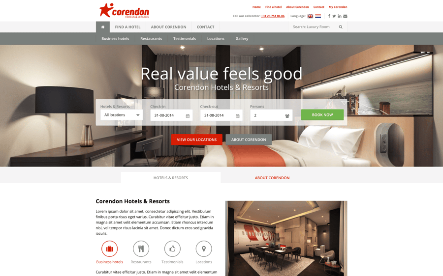 Main preview of the Corendon Hotels project