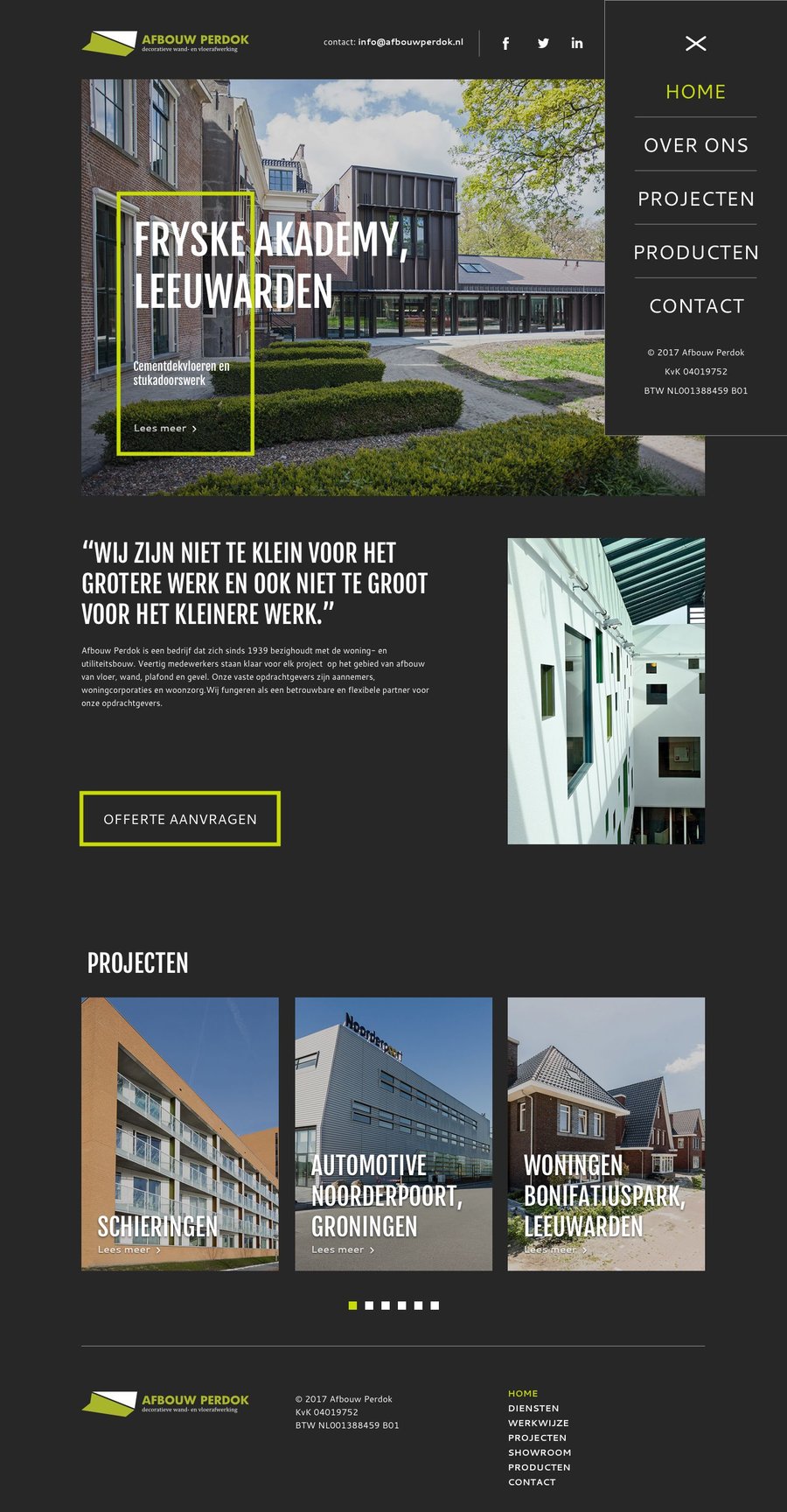 Complete page layout for Afbouw Perdok