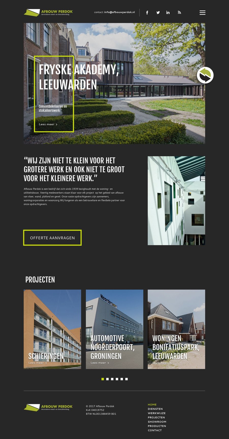Full page design of the Afbouw Perdok website