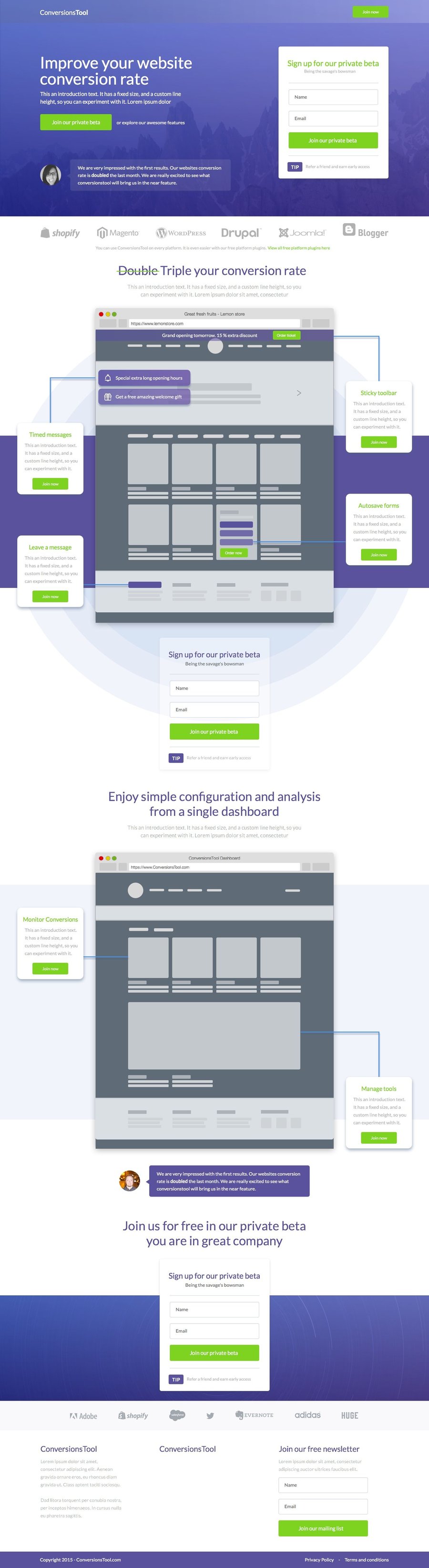 Complete page layout for ConversionKit