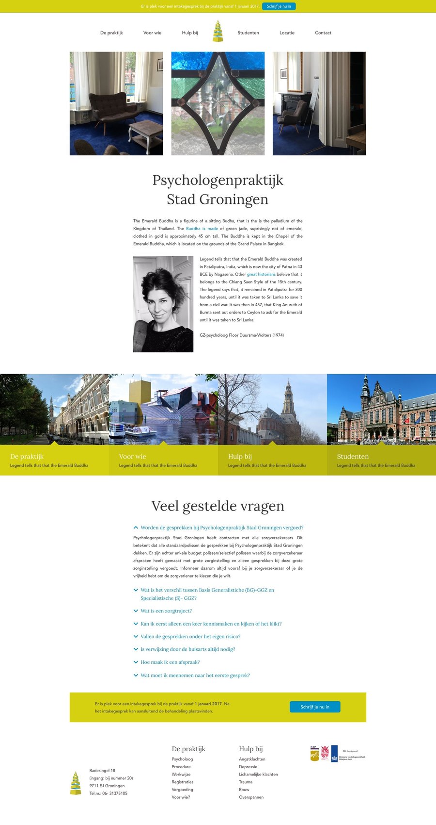 Full webpage screenshot of Pyschologenpraktijk Groningen