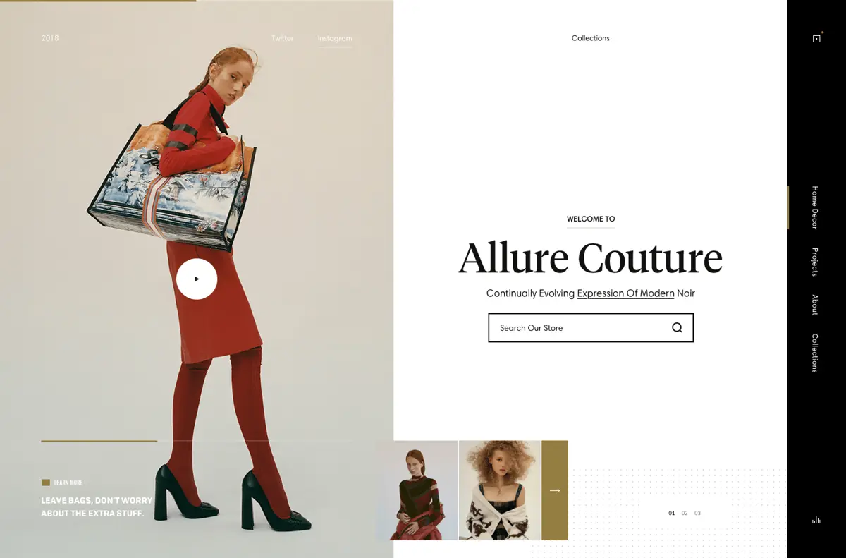 Split screen layout in actie. Ontwerp door Andrew Baygulov