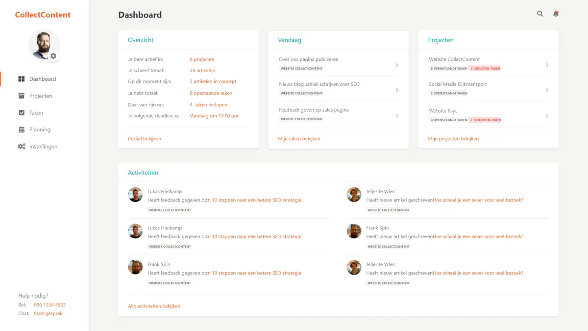 Design van dashboard CollectContent