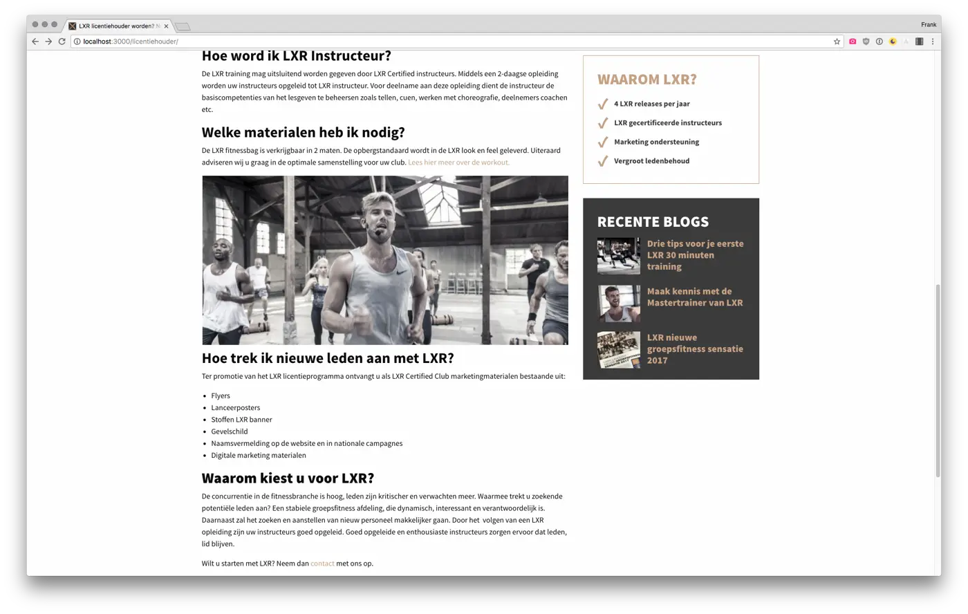 Desktop view of the LXR website