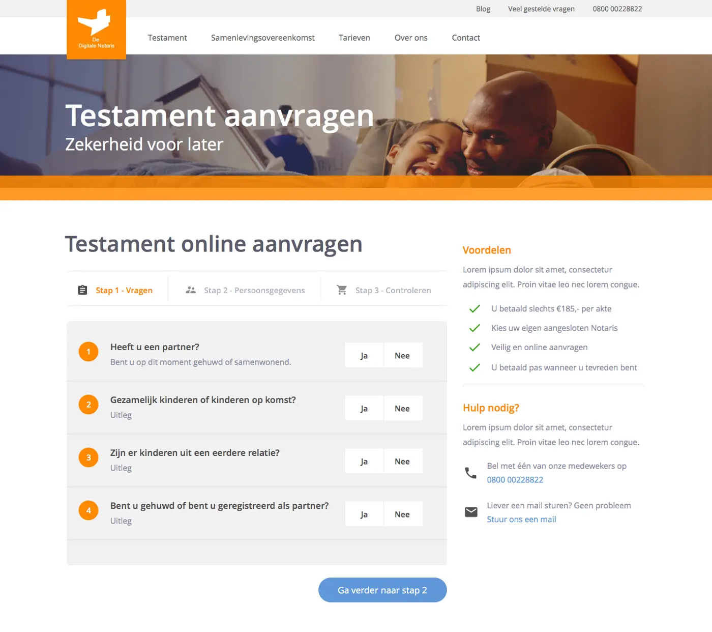 Screenshot van de De digitale notaris website