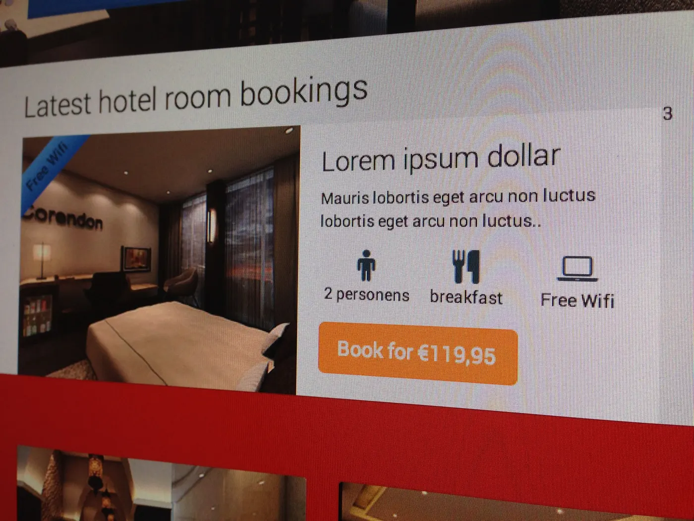 UI-detail van het Corendon Hotels project